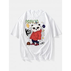 100% Cotton Mens Cartoon Panda Print Oversized Short Sleeve T-Shirt