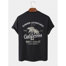 Mens California Coconut Tree Back Print 100% Cotton Short Sleeve T-Shirts