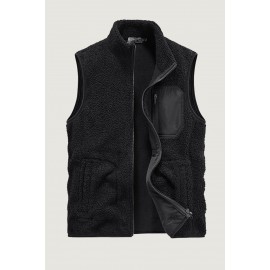 Black Fleece Pocket Zipper Sleeveless Men's Vest