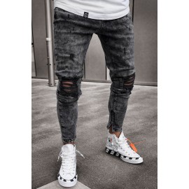 Gray Distressed Slim-fit Men's Jeans