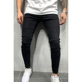 Black Solid Skinny Fit Men's Jeans