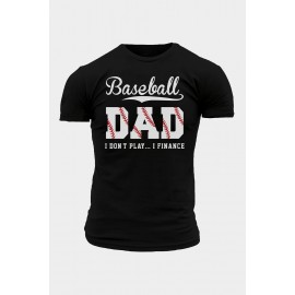 Black Baseball Dad Letter Graphic Printed Men's T Shirt