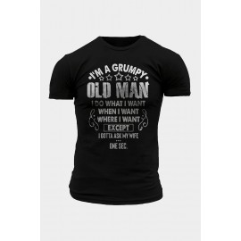 Black OLD MAN Letter Print Muscle Fit Short Sleeve Men's T Shirt