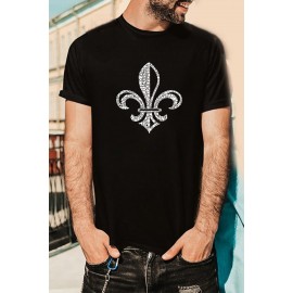 Black Letter Graphic Print Slim-fit Short Sleeve Men's T-shirt